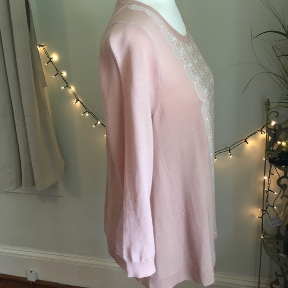 J. Crew Merino Wool pink floral embroidery white floral - Picture 4 of 10